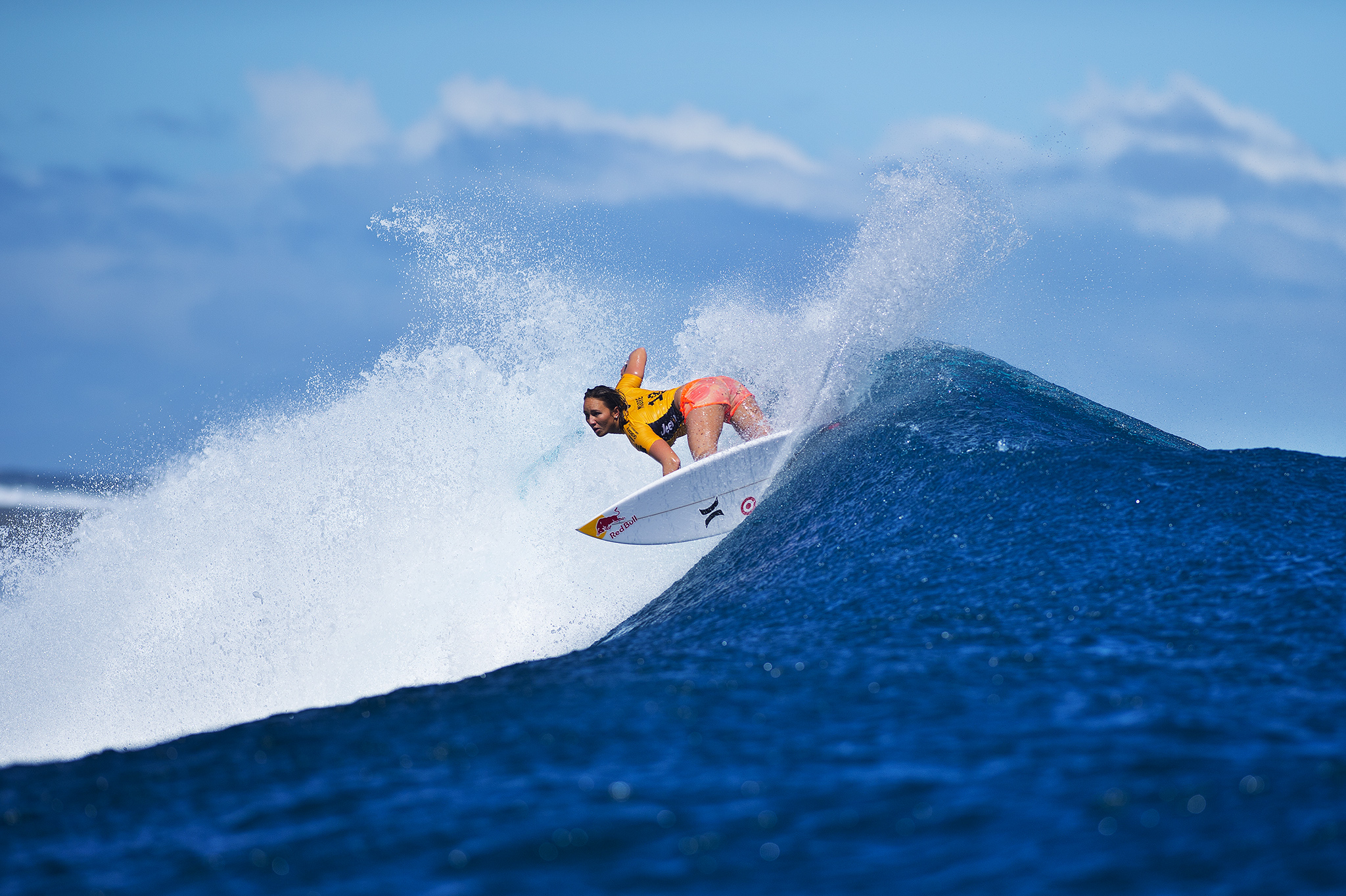 Carissa Moore of Hawaii (pictured) winning her Round 1heat at the WOmens FIji Pro in Fiji on Monday June 1, 2015.