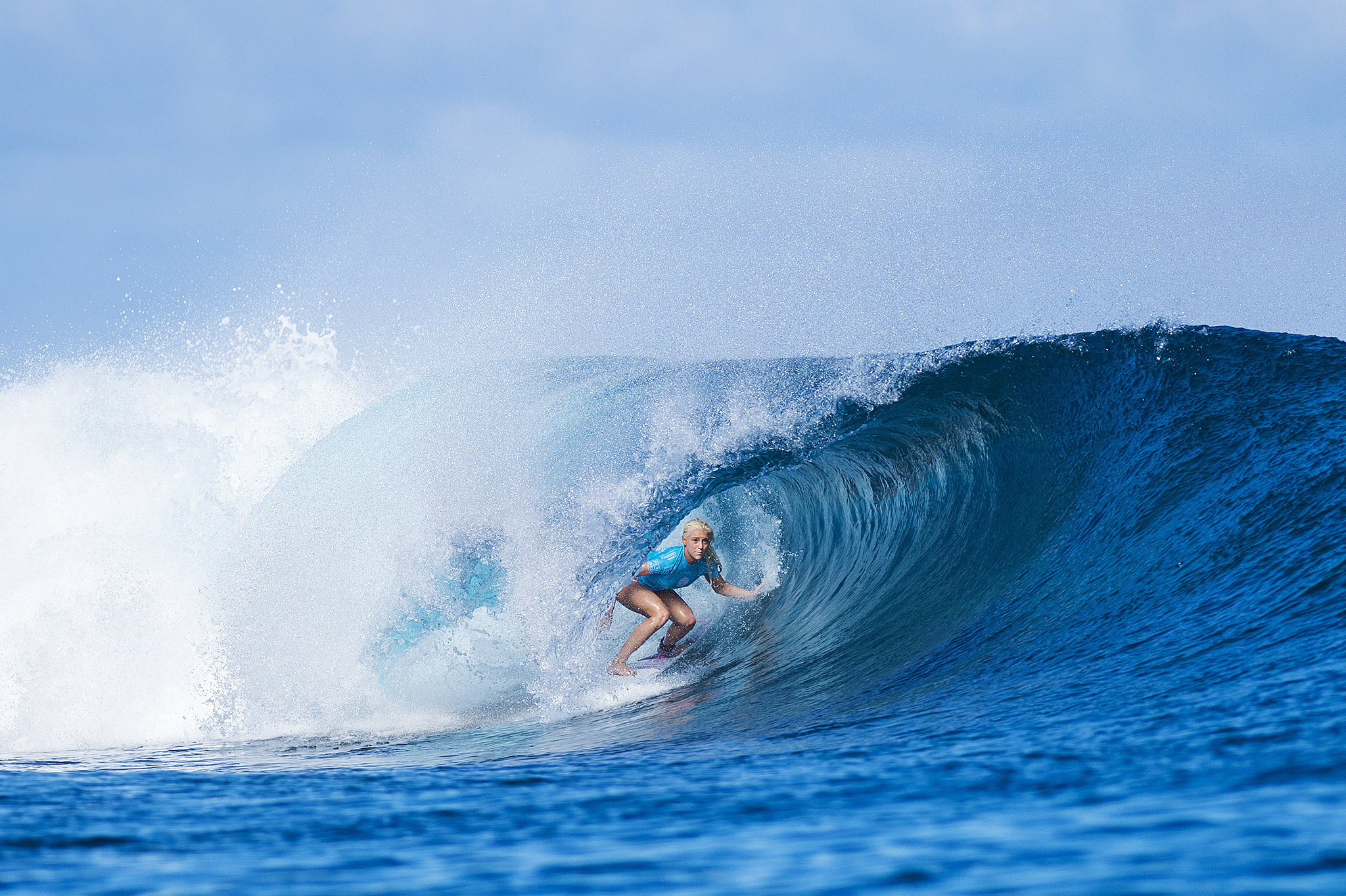 Tatiana Weston-Webb of Hawaii placing runner up during Round 1 of the Womens Fiji Pro in Fiji on Monday June 1, 2015.