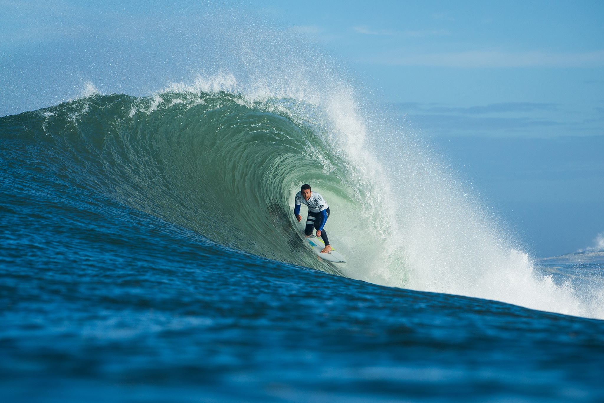 Brett Simpson of the USA (pictured) winning his Round 1 heat at the QUiksilver Pro France on Thursday October 8, 2015.