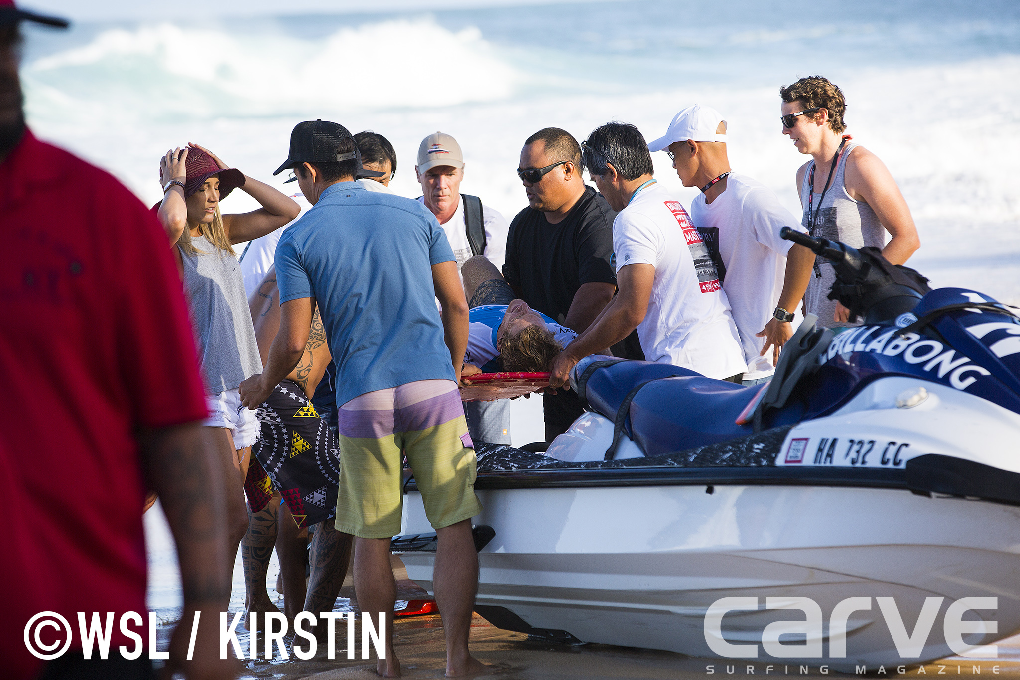 Bede Durbidge of Australia (pictured) injured during a wipeout in Round 3 at the Billabong Pipe Masters on Wednesday December 16, 2015.