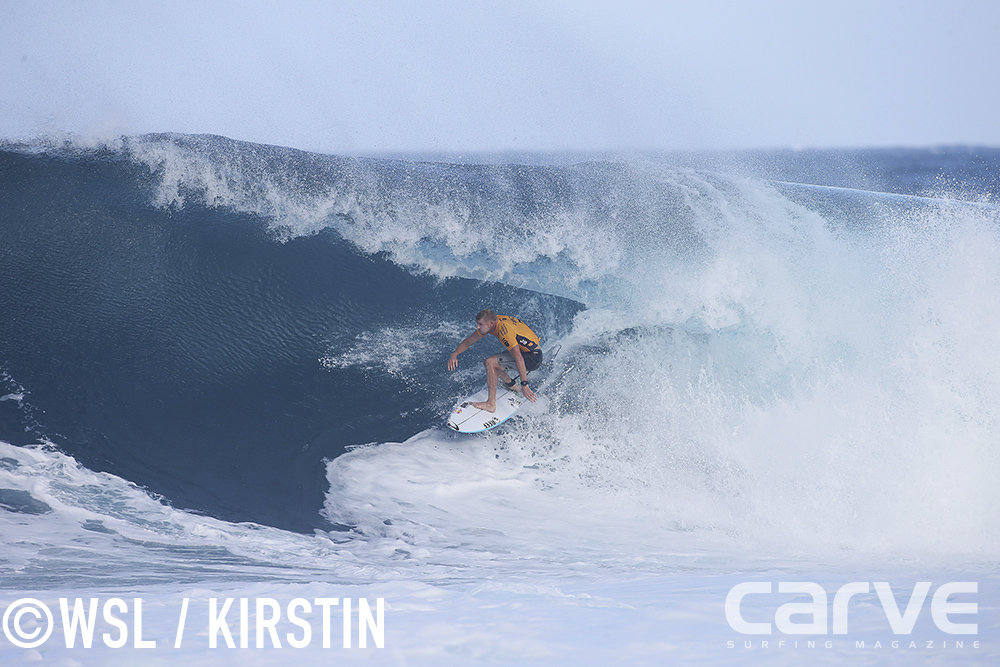 Mick Fanning of Australia (pictured) winning his Quarterfinal heat at the Billabong Pipe Masters on Thursday December 9, 2015.