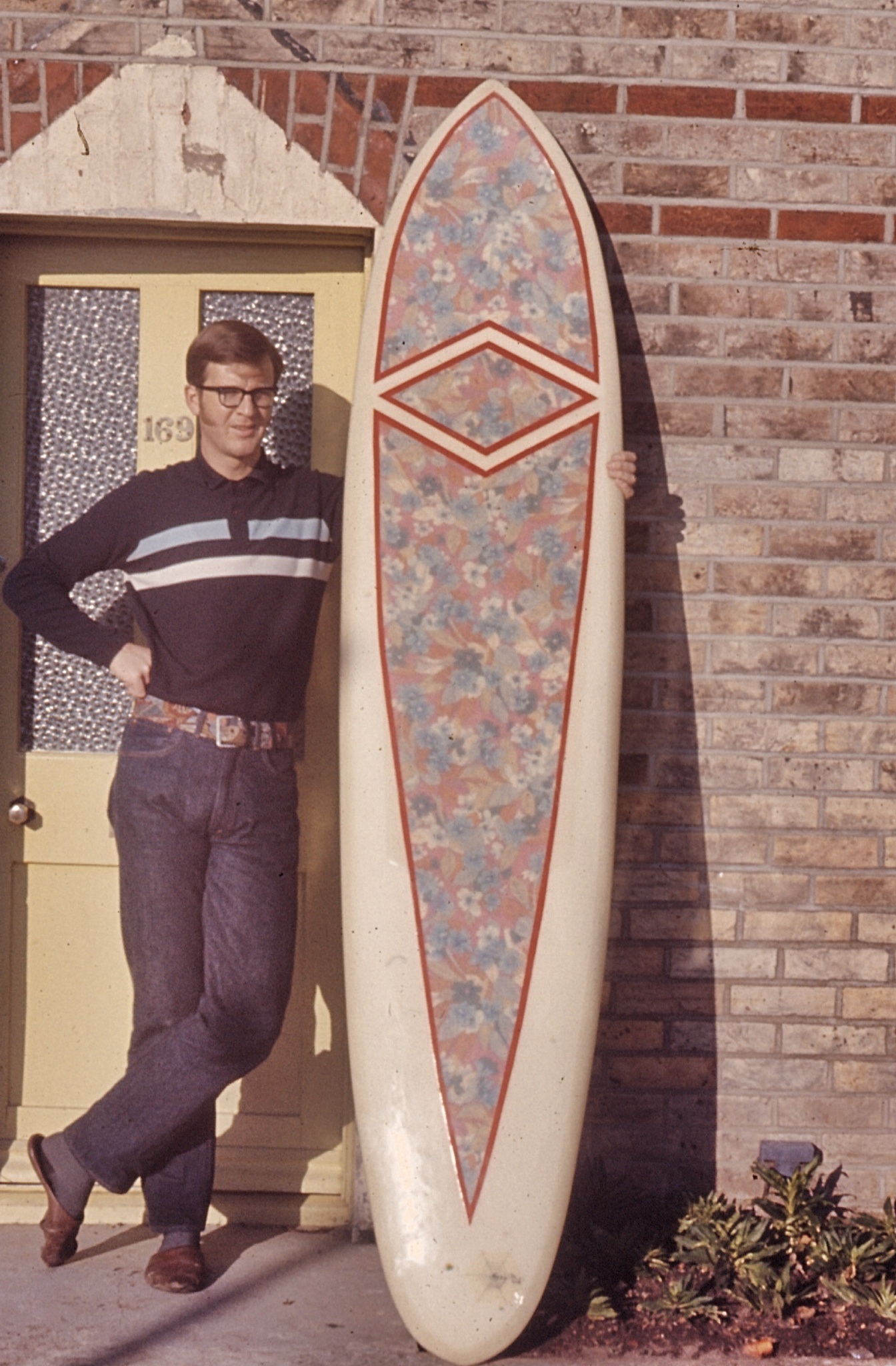 Chris Webb with his first home made board, 1968