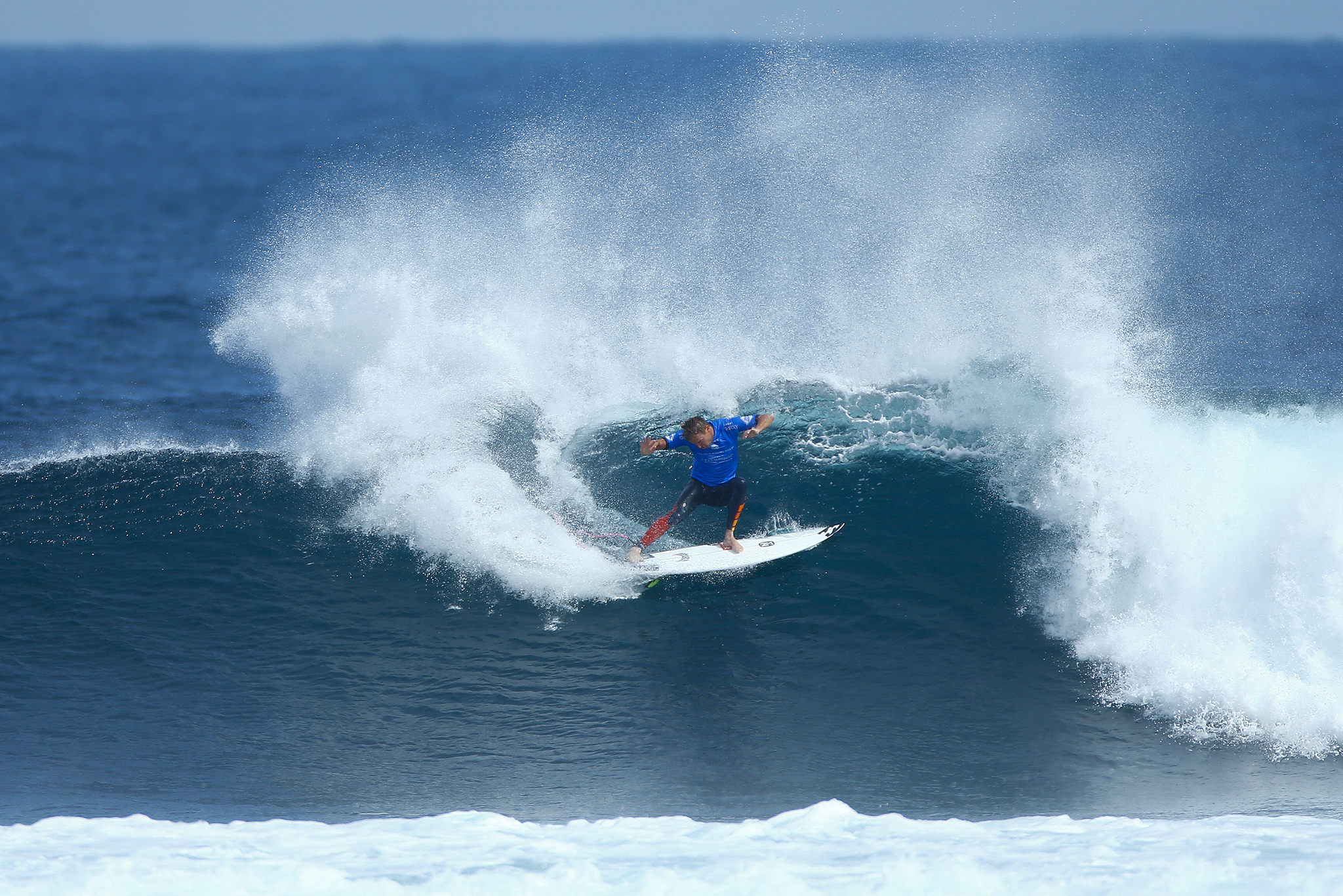 Taj Burrow of Australia (pictured) narrowly winning his Round 1 heat at the Drug Aware Margaret River Pro in Western Australia. PHOTO: WSL/ Sloane SOCIAL: @WSL @edsloanephoto  This image is the copyright of  the World Surf League and is provided royalty free for editorial use only, in all media now known or hereafter created. No commercial rights granted. Sale or license of the images is prohibited. This image is a factually accurate rendering of what it depicts and has not been modified or augmented except for standard cropping and toning. ALL RIGHTS RESERVED.