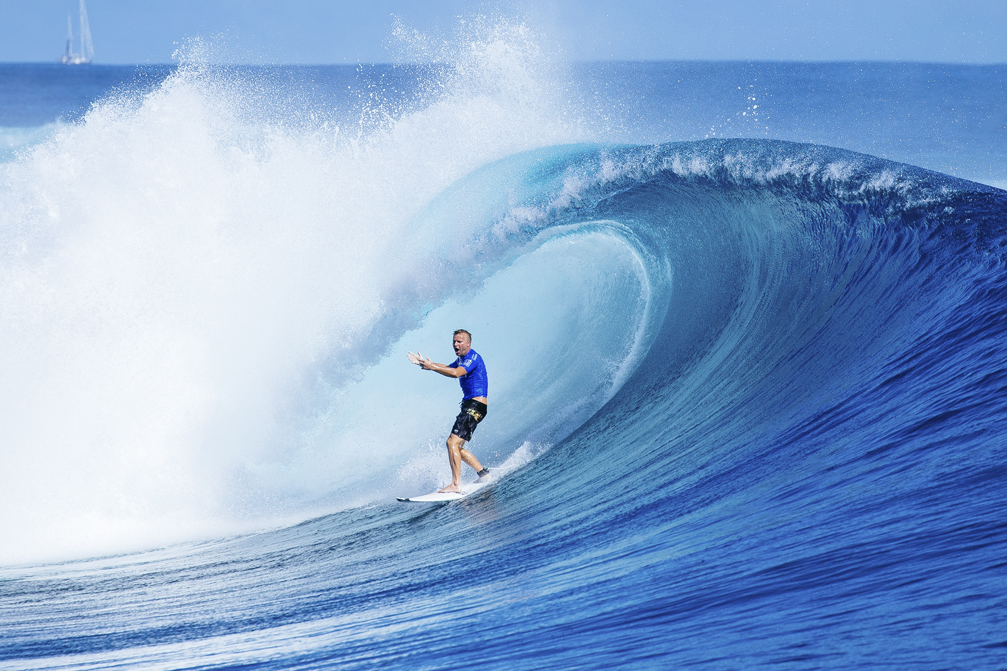 Taj Burrow of Australia (pictured) eliminated from the Fiji Pro during round three at Cloudbreak, Tavarua on Wednesday June 15, 2016. PHOTO: © WSL/ Sloane SOCIAL: @edsloanephoto @wsl This image is the copyright of the World Surf League and is provided royalty free for editorial use only, in all media now known or hereafter created. No commercial rights granted. Sale or license of the images is prohibited. This image is a factually accurate rendering of what it depicts and has not been modified or augmented except for standard cropping and toning. ALL RIGHTS RESERVED.