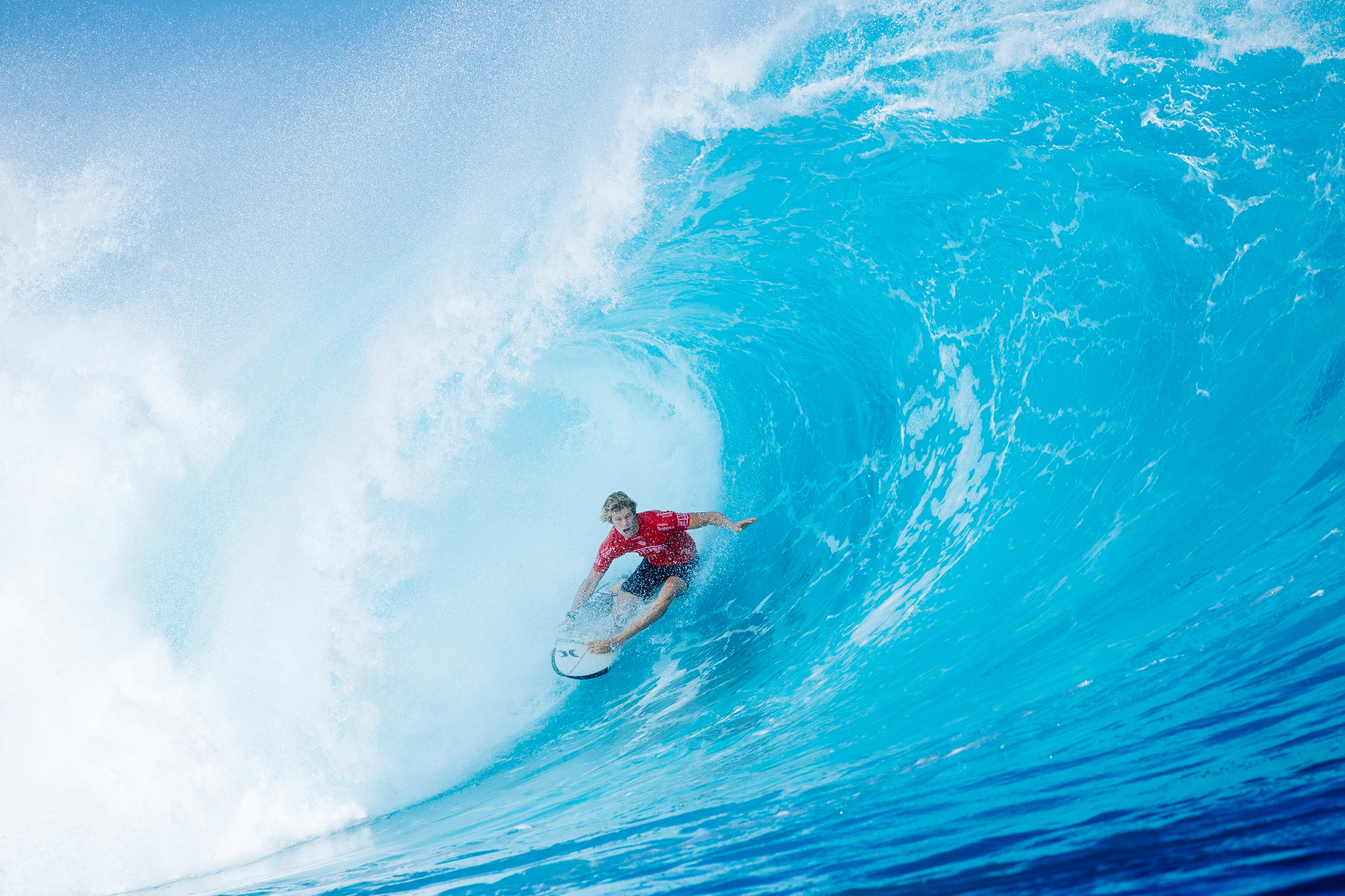 John John Florence of Hawaii (pictured) winning his Round Four heat at the Fiji Pro at Cloudbreak on Thursday June 16, 2016. PHOTO: © WSL/ Sloane SOCIAL: @edsloanephoto This image is the copyright of the World Surf League and is provided royalty free for editorial use only, in aall media now known or hereafter created. No commercial rights granted. Sale or license of the images is prohibited. This image is a factually accurate rendering of what it depicts and has not been modified or augmented except for standard cropping and toning. ALL RIGHTS RESERVED.