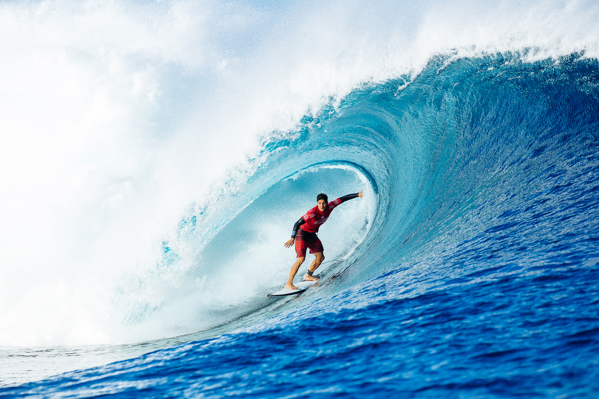 Gabriel Medina of Brasil (pictured) winning his Round Four heat with a Perfect 10-point ride at the Fiji Pro at Cloudbreak on Thursday June 16, 2016. PHOTO: © WSL/ Cestari SOCIAL: @Cestari This image is the copyright of the World Surf League and is provided royalty free for editorial use only, in aall media now known or hereafter created. No commercial rights granted. Sale or license of the images is prohibited. This image is a factually accurate rendering of what it depicts and has not been modified or augmented except for standard cropping and toning. ALL RIGHTS RESERVED.