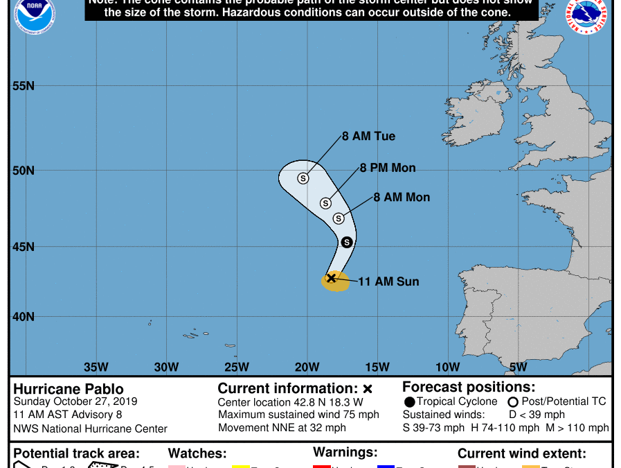 Hurricane Pablo forms in Bay of Biscay – sets records