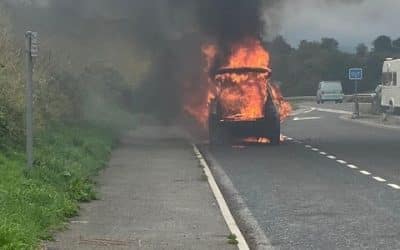 A father and son who’s car caught on fire on their way to holiday in Cornwall have been found via social media and given new surfboards.
