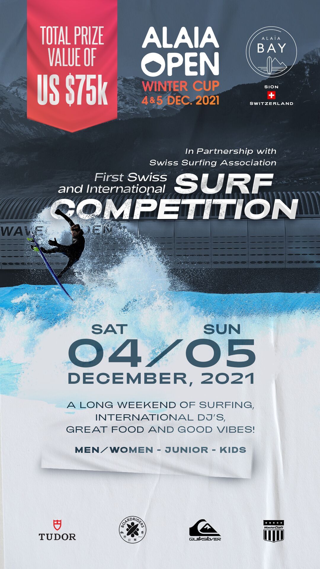 Alaïa Bay announce international surf comp with $75,000 in prizes and Ibiza  DJs in the Swiss Alps! 