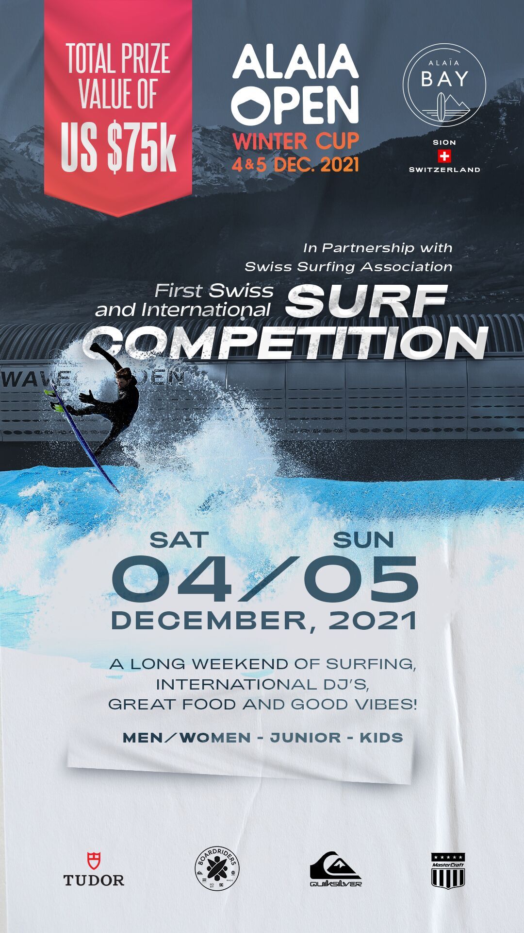 Alaïa Bay announce international surf comp with $75,000 in prizes and Ibiza DJs in the Swiss Alps!