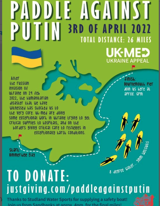 A group of south coast surfers are paddling 26 miles to raise money for the humanitarian effort in Ukraine this weekend.