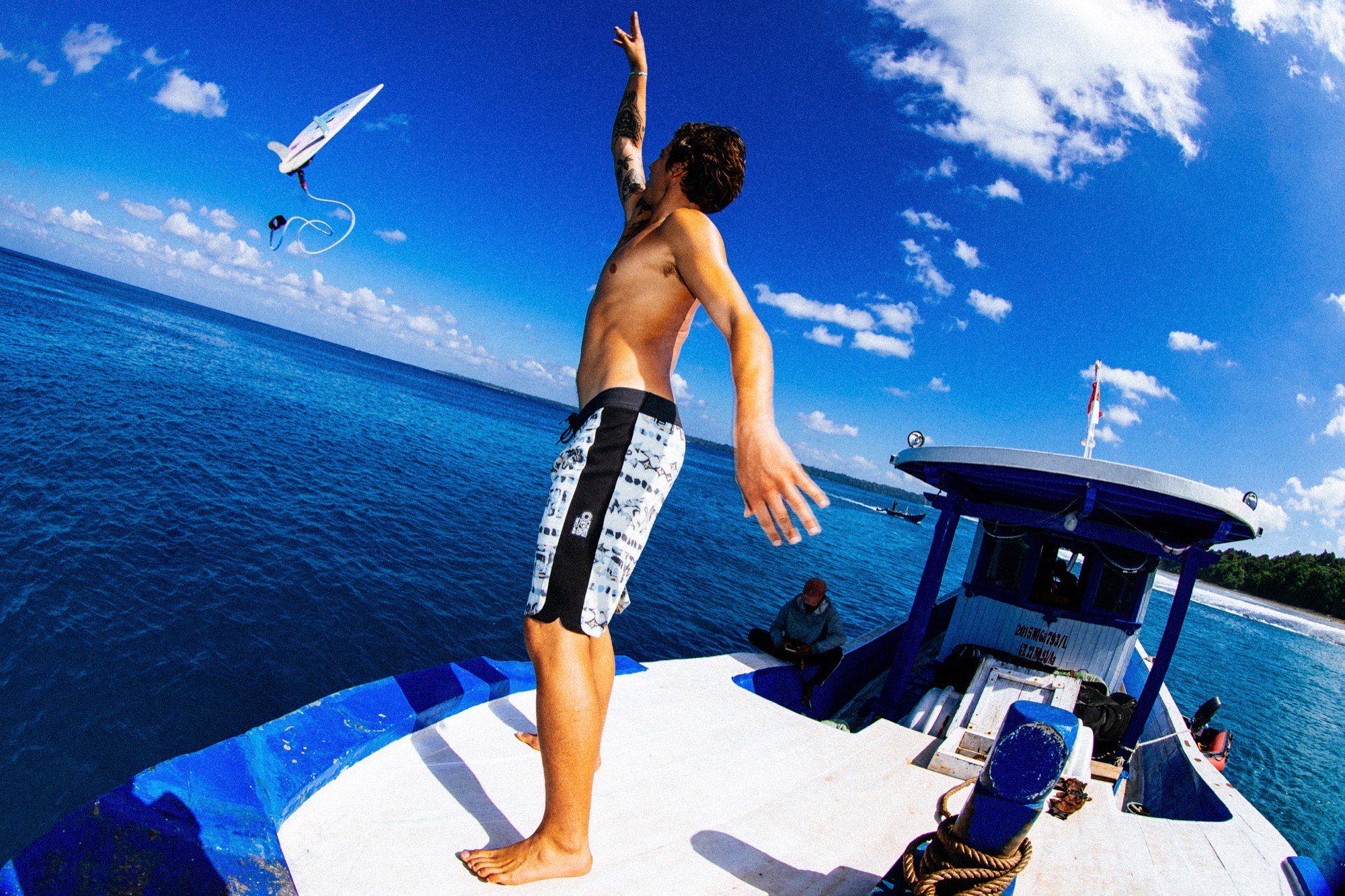 Surfing in Rip Curl boardshorts